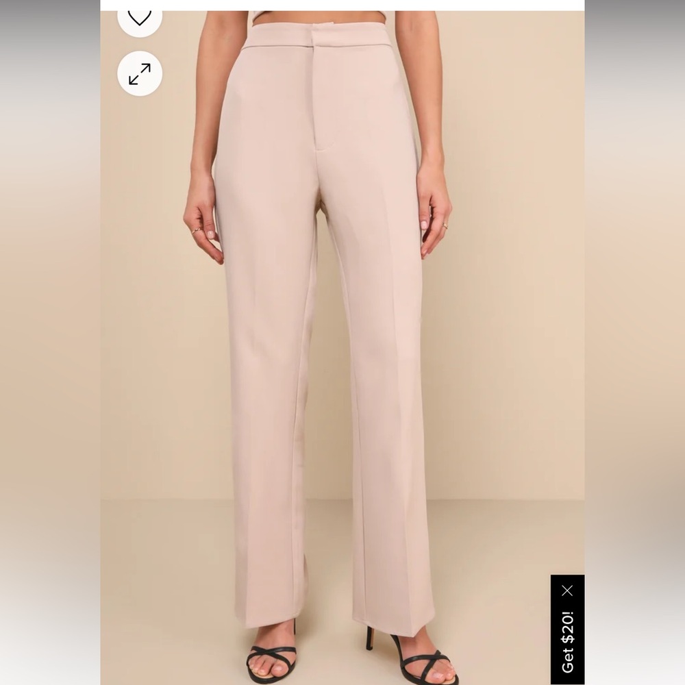 Lulus Beige Chic High Rise Straight Leg Trouser Pant